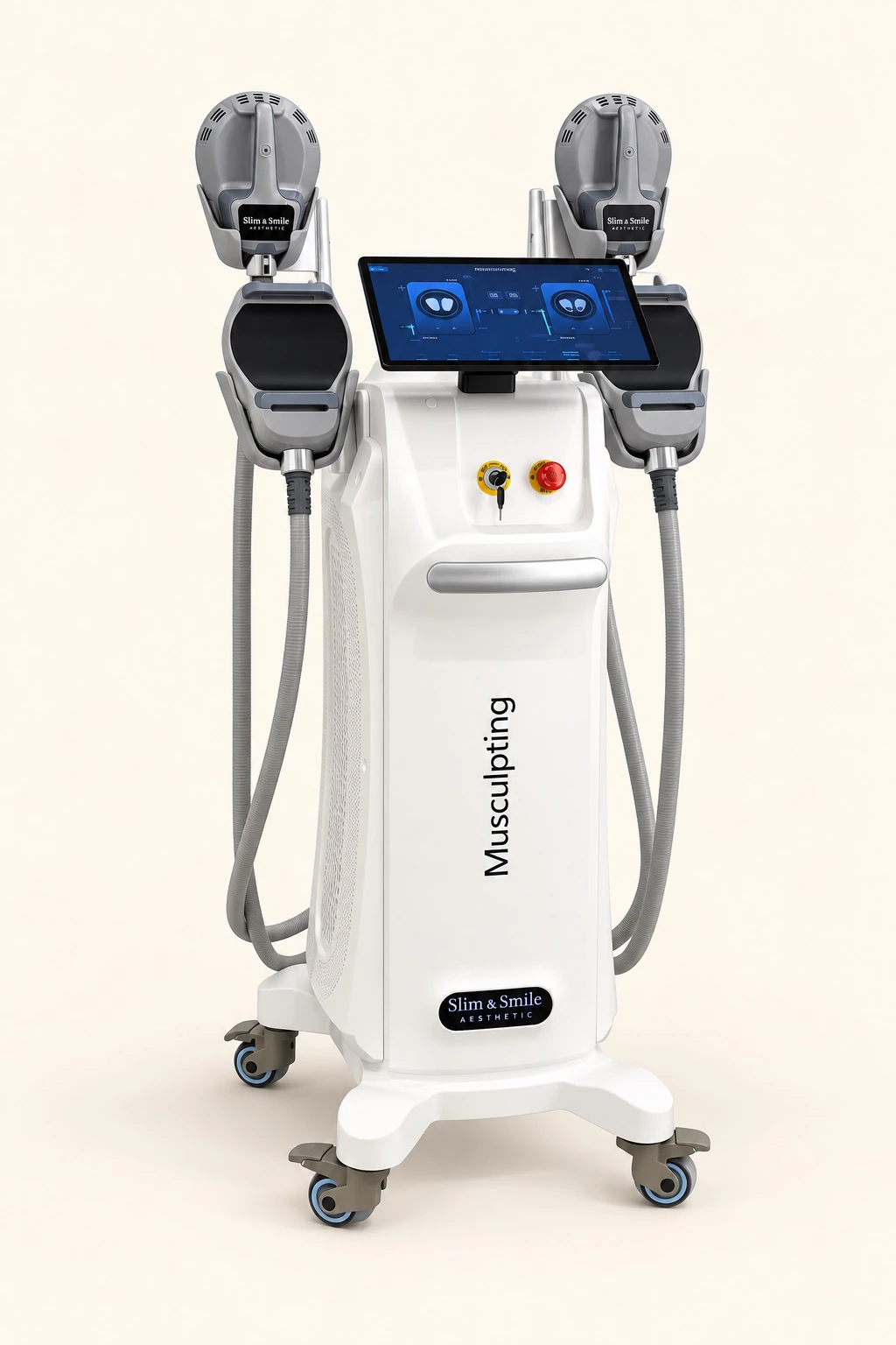 Urządzenie EMS RF Musculpting w Slim & Smile na jasnym kremowym tle